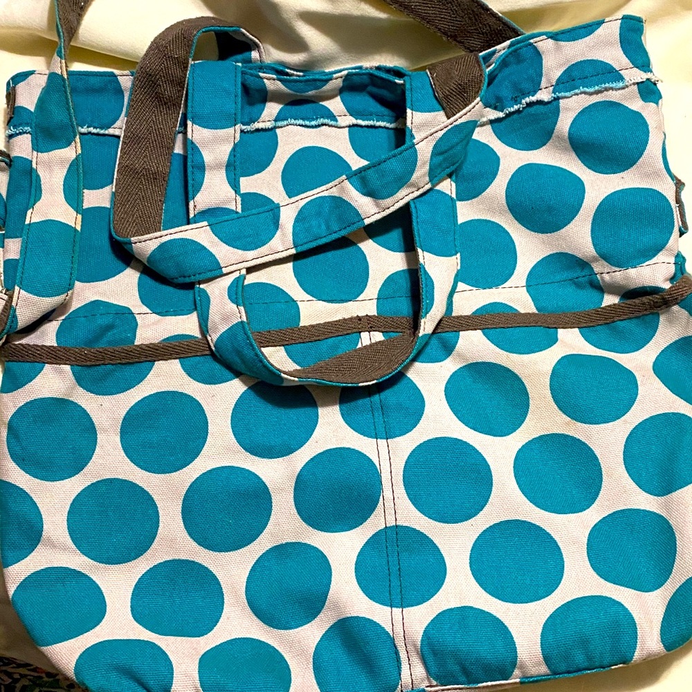 Thirty-One Metro Retro Fold-Over Teal Polka Dot